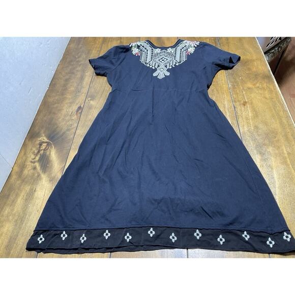 Johnny Was Floral Embroidered Cotton Mini Dress Size Small Black - Picture 10 of 11